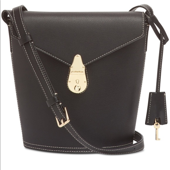Calvin Klein Handbags - Calvin Klein Lock Leather Bucket Bag. Black/Gold